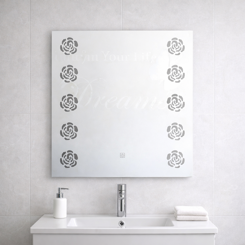 مرآة LED بنقشة زهور مقاس 60×60 سم