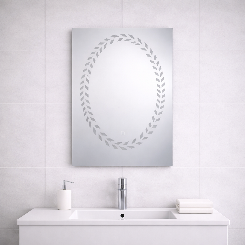 مرآة LED مقاس 70×50 سم – بنمط مصمم