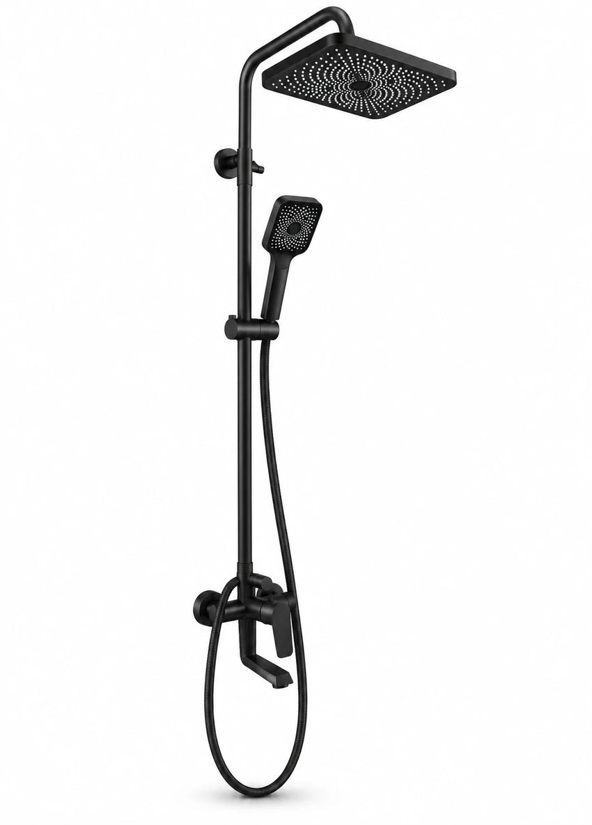 Matte Black Rain Shower Set with Bath Spout
