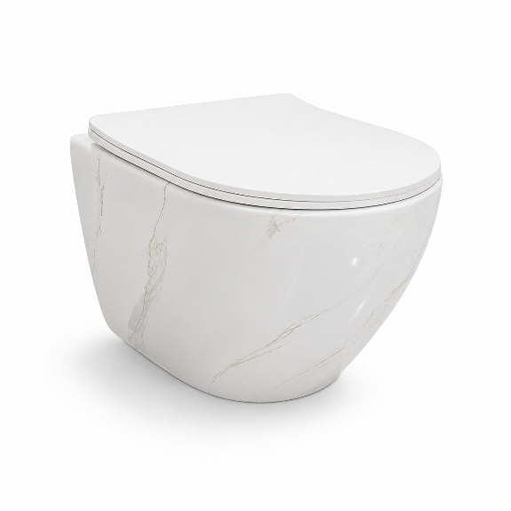 Flora White & Gold Marble Wall-Hung WC