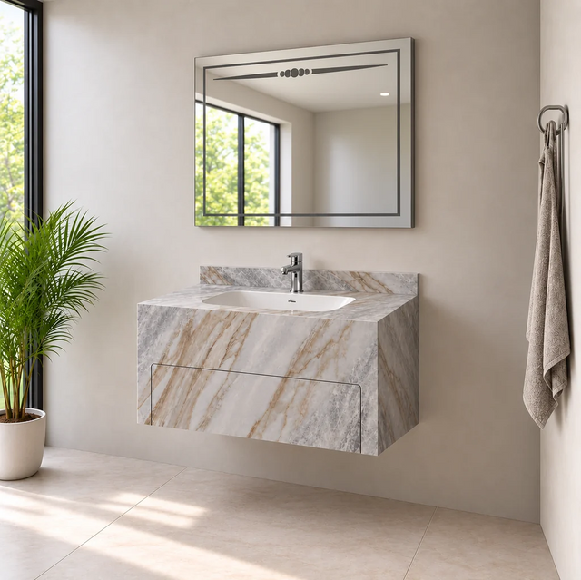 S22 Wall-Hung Marble Vanity with LED Mirror 80cm