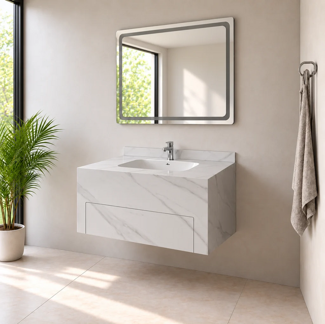 M13 Wall-Hung Marble Vanity with LED Mirror 80cm